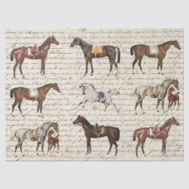 Elegant Vintage Saddled Horses Beige Script Tissuepapier