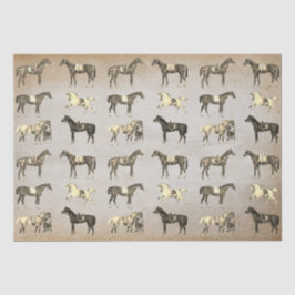 Elegant Vintage Saddled Horses on Beige Tissuepapier