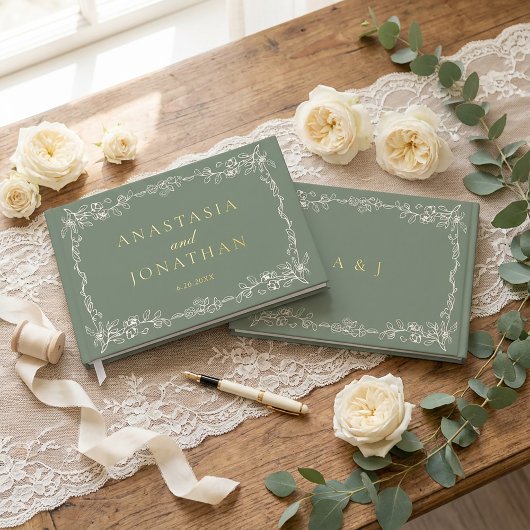 Elegant Vintage Sage Green Monogram Wedding 