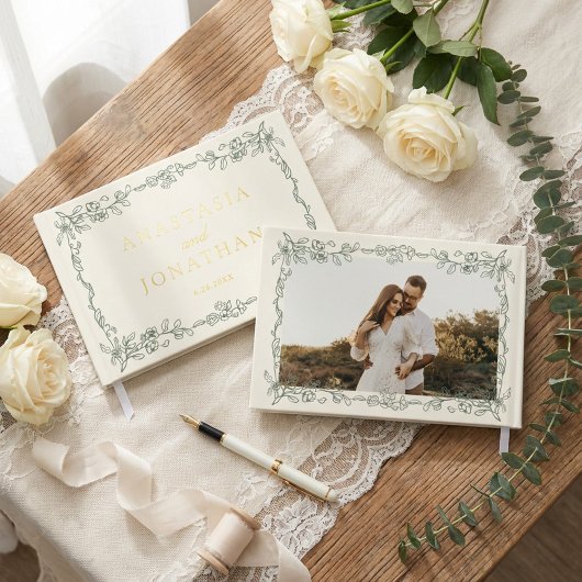 Elegant Vintage Sage Green Photo Wedding 