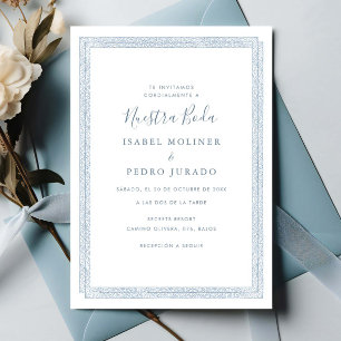 Elegant Vintage Sieraad Blauw Nuestra Boda Bruilof Kaart