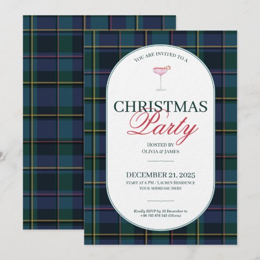 Elegant vintage Tartan Plaid Christmas Invitation (Devant / Derrière)