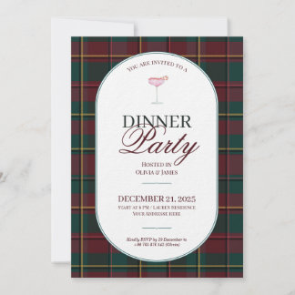 Elegant vintage Tartan Plaid Christmas Invitation Kaart