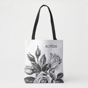 Elegant Vintage Tea Rozen Zwart-wit Tote Bag