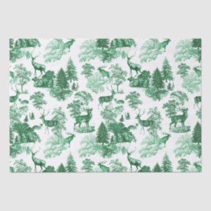 Elegant Vintage Toile Green Deer in Woodland Tissuepapier