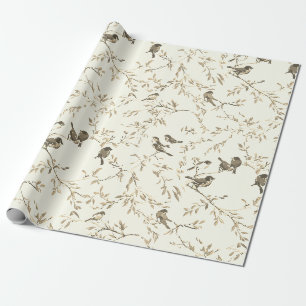 Elegant Vintage Vogel- en Takpatroon Cadeaupapier