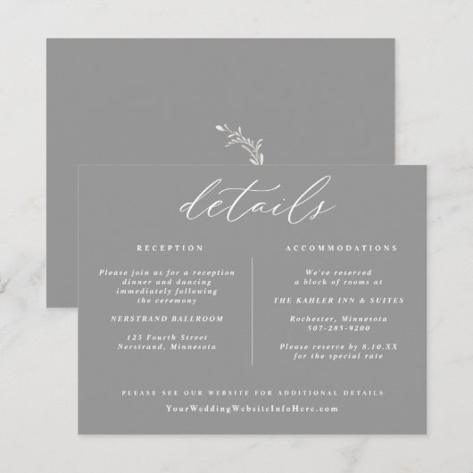 Elegant Vintage Wedding Details Kaart Grijs (Voorkant / Achterkant)