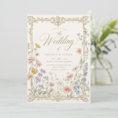 Elegant Vintage Wildflowers Floral Wedding Kaart (Staand voorkant)