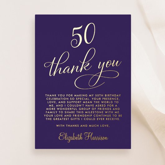 Élégant violet 50e anniversaire Carte de remerciem
