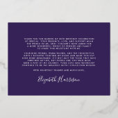 Élégant violet 60e anniversaire Carte de remerciem (Verso)