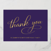 Elégant violet 80e anniversaire Carte de remerciem (Recto)