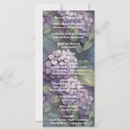 Élégant violet aquarelle fleurie Programme de mari (Dos)