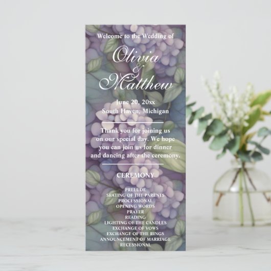 Élégant violet aquarelle fleurie Programme de mari (Debout devant)