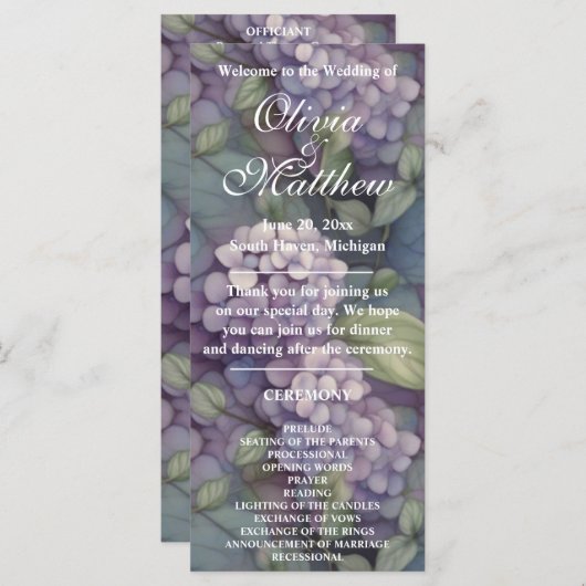 Élégant violet aquarelle fleurie Programme de mari (Devant / Derrière)