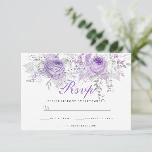 Elégant violet blanc hiver mariage floral RSVP (Debout devant)