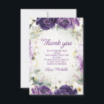 Élégant violet blanc Merci d'anniversaire<br><div class="desc">Carte de remerciements d'anniversaire élégant pour les femmes avec de jolies fleurs blanches et violettes peintes à la main et feuilles verts sauge accentué avec parties scintillant or. Contactez-moi pour obtenir de l'aide sur vos personnalisations ou pour demander d'autres produits Zazzle correspondants pour votre partie.</div>