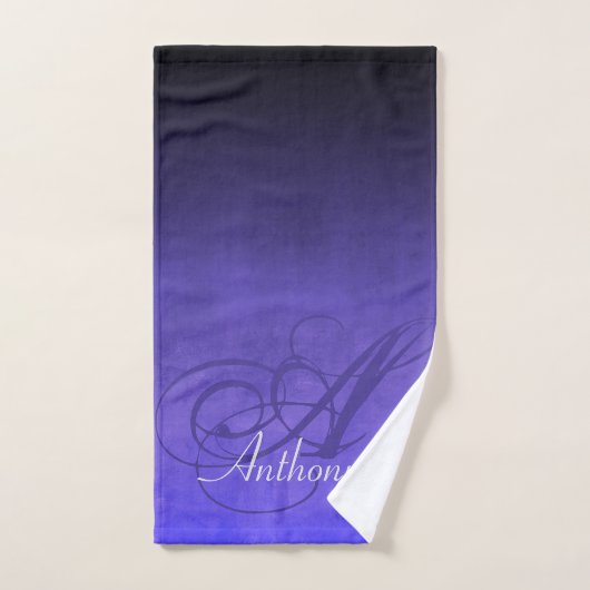 Élégant violet bleu noir rustique monogramme (Serviette à main)