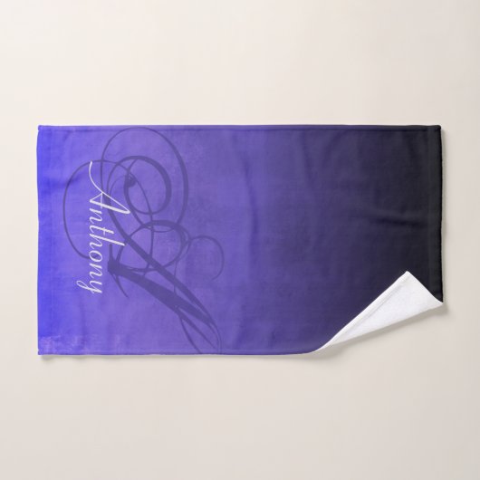 Élégant violet bleu noir rustique monogramme (Serviette à main)