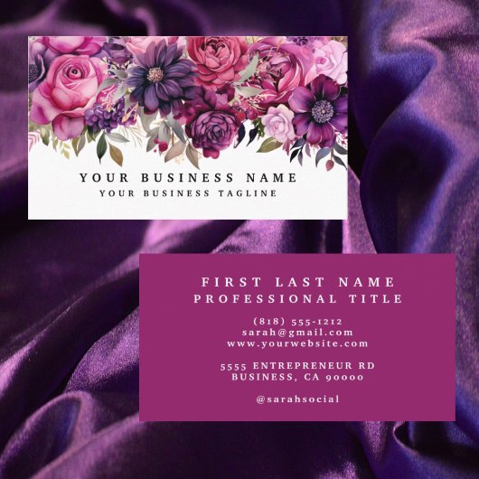 Élégant violet Cartes de visite Fleurs Magenta