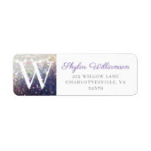 Elegant Violet & Champagne Glitter Monogram Etiket (Voorkant)