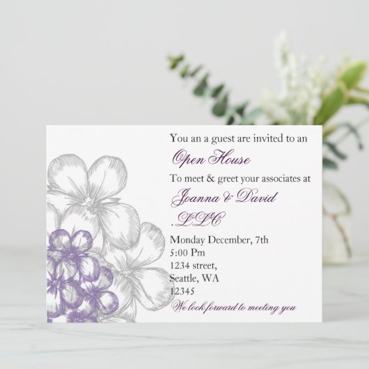 élégant violet Corporate party Invitation (Debout devant)