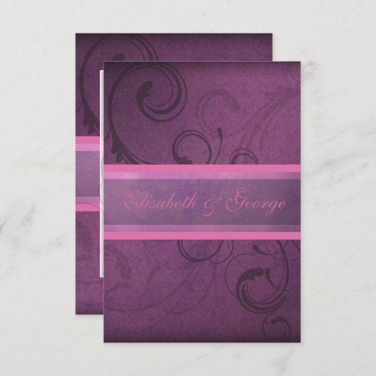 Élégant Violet Damask Éperons RSVP Cartes de répon (Devant / Derrière)