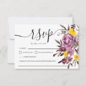 Élégant Violet de mariage floral rsvp monogramme (Devant)