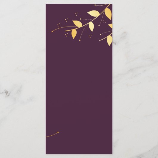 Élégant violet doré Feuille Mariage Menu (Dos)