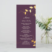 Élégant violet doré Feuille Mariage Menu (Debout devant)