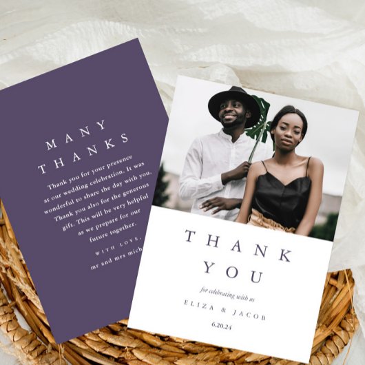 Elegant Violet Een foto bruiloft Bedankkaart