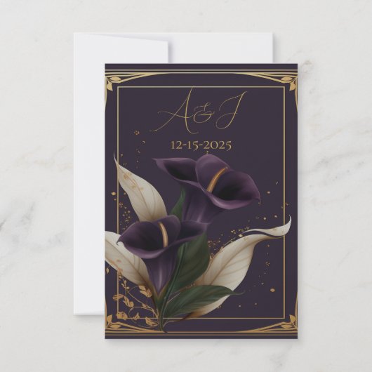 Elégant violet et or Calla Lily Mariage RSVP (Dos)