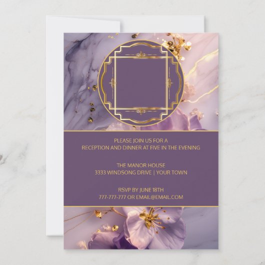 Elégant violet et or Quinceañera Invitation (Dos)