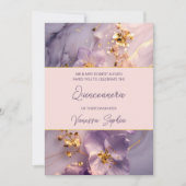 Elégant violet et or Quinceañera Invitation (Devant)