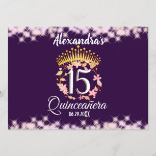 Elégant violet et or Quinceañera Menu espagnol