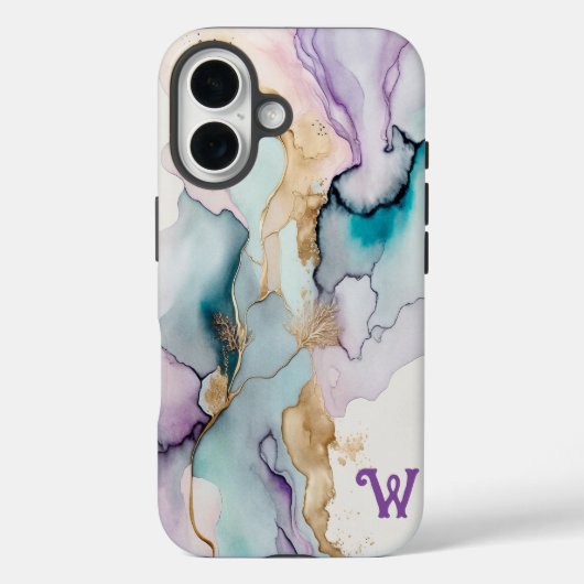 Élégant violet et Turquoise iPhone 16 Coque (Verso)