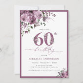 Élégant violet floral 60e anniversaire Invitation (Devant)