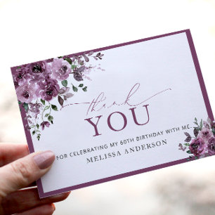 Élégant violet floral 60e Carte de remerciements d