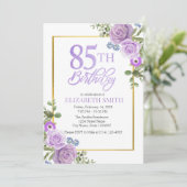 Elégant violet floral 85e anniversaire Invitation (Debout devant)