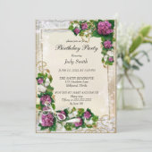 Elégant violet floral Invitation d'anniversaire (Debout devant)