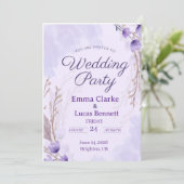 Élégant violet floral mariage invitation (Debout devant)