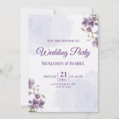 Élégant violet floral mariage invitation (Devant)