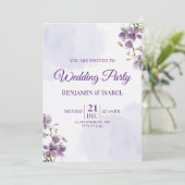 Élégant violet floral mariage invitation (Debout devant)