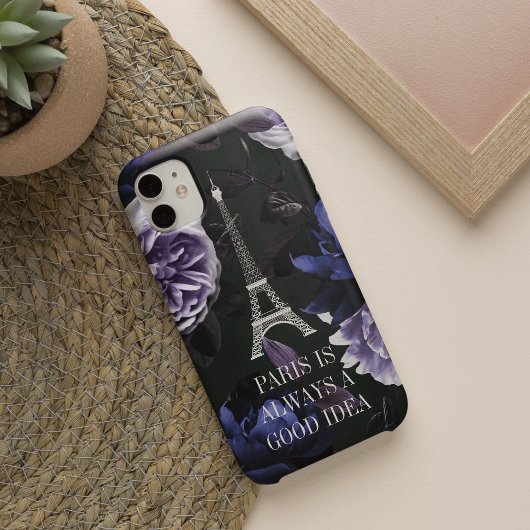 Elegant Violet Floral Paris Eiffel Tower Quote Case-Mate iPhone Case