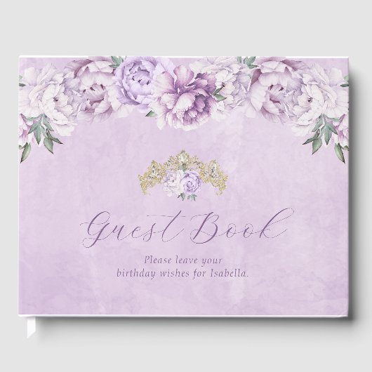 Élégant violet Floral Quinceañera Livre d'invité (Recto)