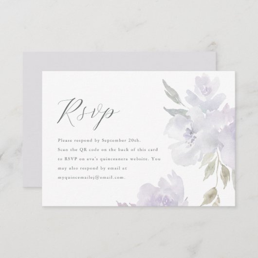 Elégant violet floral Quinceanera QR Code RSVP (Devant / Derrière)