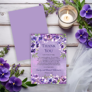 Elegant Violet Floral Wedding Thank You Card Bedankkaart