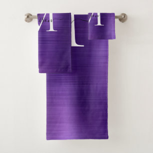 Élégant violet foncé brossé monogramme métallique
