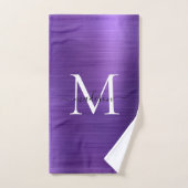 Élégant violet foncé brossé monogramme métallique (Serviette à main)