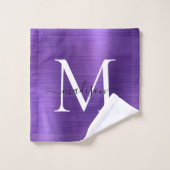 Élégant violet foncé brossé monogramme métallique (Gant de toilette)