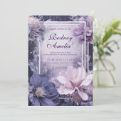 Élégant violet galaxy Faire-part de mariage floral (Debout devant)